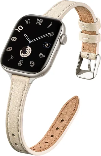 Miniatura 38 de STIROLL - Correa delgada de cuero para reloj inteligente, compatible con Apple Watch de 38, 40, 41, 42, 44, 45 y 49 mm, correa de cuero de grano