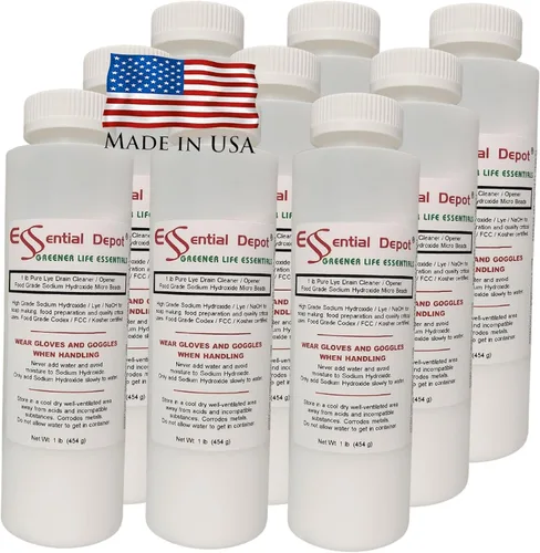 Essential Depot Micropelones de hidroóxido de sodio de grado alimenticio de 9 libras (cuentas o partículas) - Botellas de 9 x 1 lb - Limpiador de