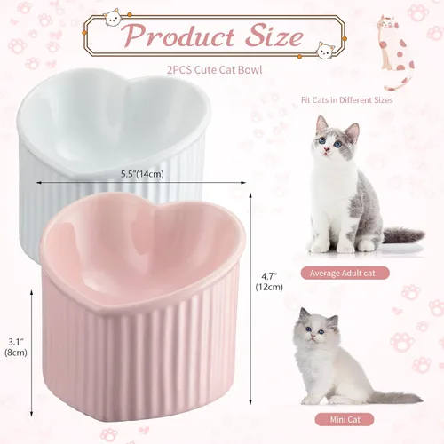 Miniatura 2 de Mumufy 2 piezas de cuencos elevados de cerámica para gatos, cuencos para mascotas inclinados y elevados, antivuelco, plato para gatos