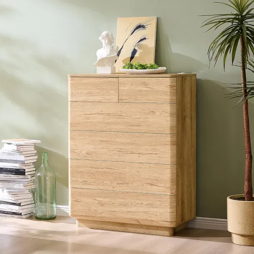Miniatura 3 de ACCOHOHO Cómoda de 6 cajones para dormitorio, cómoda moderna de 42 pulgadas de altura, organizador de almacenamiento de madera con cajones grandes