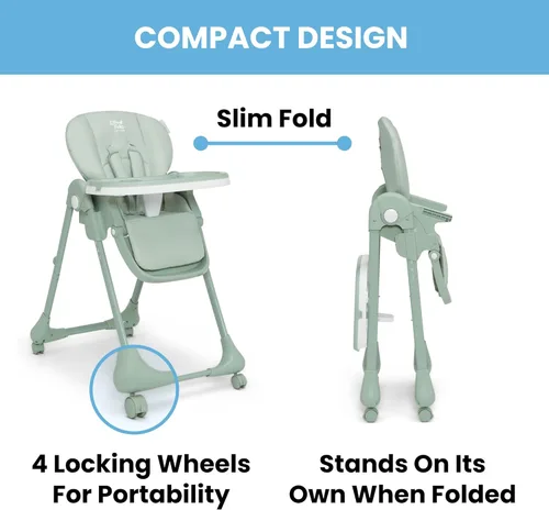 Miniatura 5 de Little Folks by Delta Children - Silla alta SlimFold 2 en 1 para bebés y niños pequeños, color verde salvia