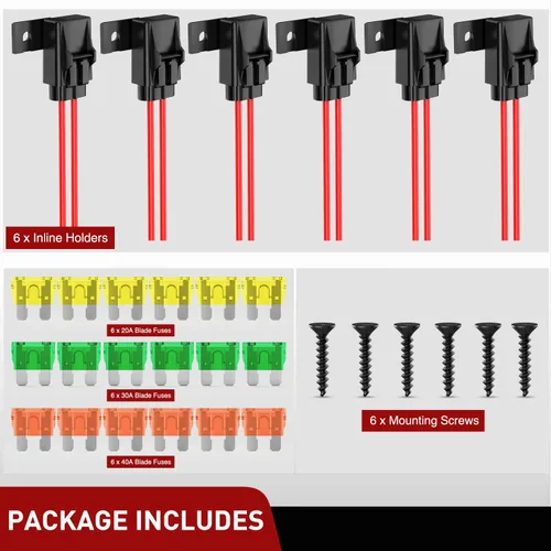 Miniatura 8 de Nilight 6 piezas Portafusibles en Línea 12AWG Impermeable ATC/ATO Portacuchillas 20A 30A 40A Regular Trabajo Pesado en Línea con Cubierta Compatible