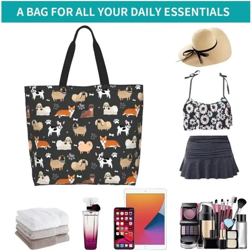 Miniatura 5 de Divertida bolsa de mano con tema de perro para mujer, lindo estampado de hueso de pata, reutilizable, para playa, compras, regalos casuales de viaje