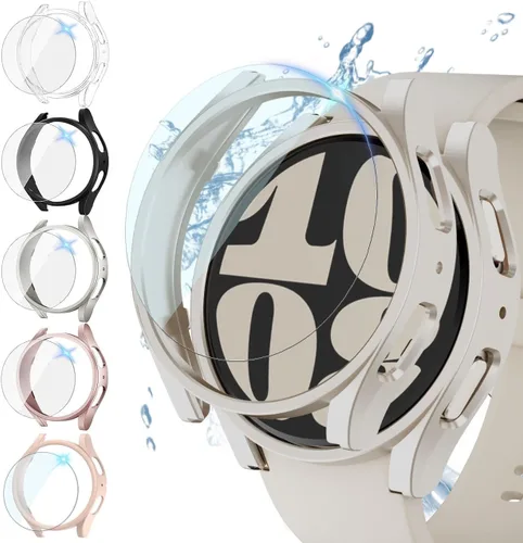 Protector de pantalla para Samsung Galaxy Watch 6 Classic de 1.575 pulgadas, [5+5 unidades] Parachoques de policarbonato duro y película protectora