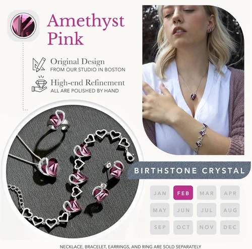 Miniatura 4 de Leafael - Pulsera de amor infinito con eslabones, corazón de cristal y piedra natal, regalos para mujer, tono plateado, 7 pulgadas con extensor de 2