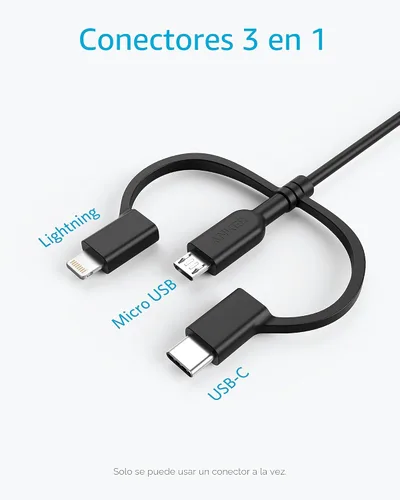 Miniatura 2 de Cable Anker Powerline II 3 en 1, cable Lightning/Type C/Micro USB para iPhone, iPad, Huawei, HTC, LG, Samsung Galaxy, Sony Xperia, smartphones Negro