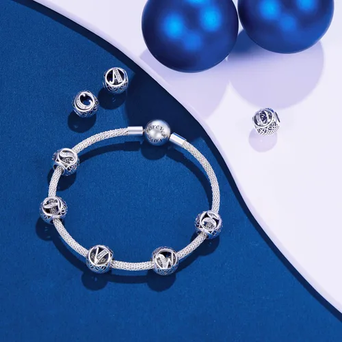 Miniatura 3 de NINGAN Dije de letra del alfabeto, plata de ley 925, cuentas con inicial de la A-Z, se adapta a pulseras y collar de mujeres europeas, Plata