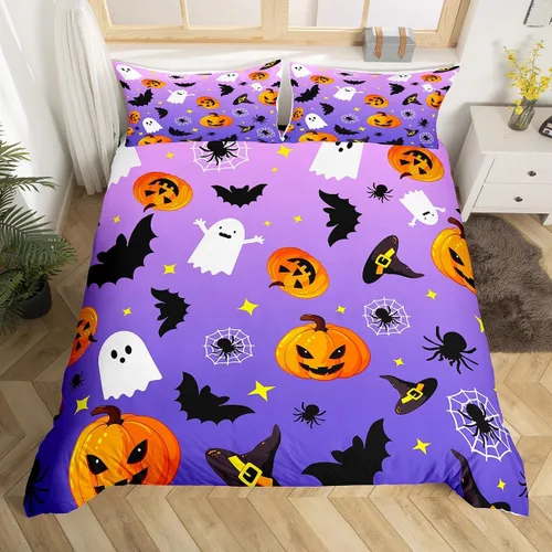 Miniatura 29 de Manfei Juego de funda de edredón con diseño de calabaza, tamaño individual, funda de edredón con 1 funda de almohada, juego de ropa de cama de 2