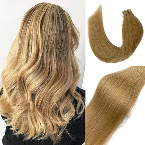 Miniatura 23 de Extensiones de cabello humano real con cinta, 20 piezas de cabello Remy invisible de doble cara, extensiones de cabello Remy con cinta adhesiva