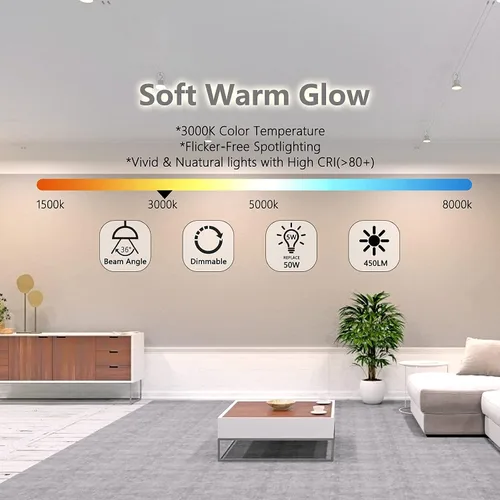 Miniatura 5 de Wixann Bombillas LED MR16 regulables, 5W 3000K blanco cálido suave, 450LM, base bi-pin Gu5.3 de 12 voltios, iluminación puntual de 40 grados