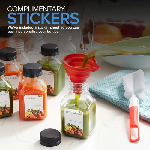 Miniatura 5 de Botellas de jugo de 8 onzas con tapas, recipientes reutilizables de plástico transparente para bebidas (paquete de 12) - Mini botellas de agua