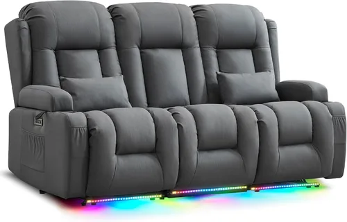Miniatura 29 de URRED Sofá reclinable eléctrico con masaje y calor, sofá biplaza reclinable de pared con consola, sofá de casa rodante, asiento de cine en casa