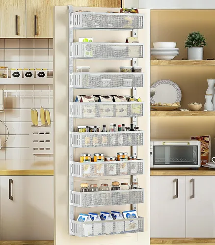 Miniatura 11 de Organizador de despensa de 10 niveles sobre la puerta con cestas de malla, estante colgante para especias ajustable y estable para cocina, baño