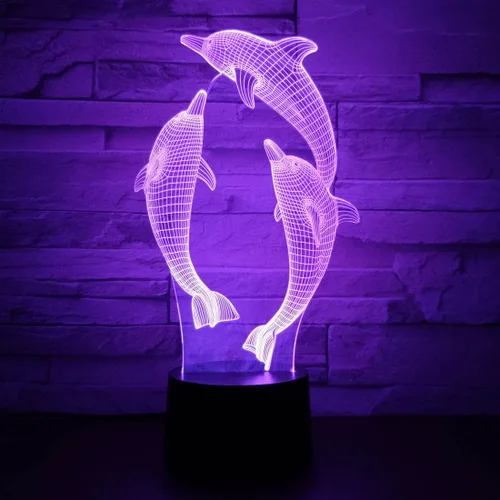 Miniatura 2 de Dolphin - Luz nocturna de ilusión 3D, lámpara de noche LED regulable de 16 colores con control táctil y remoto, USB y alimentada por batería
