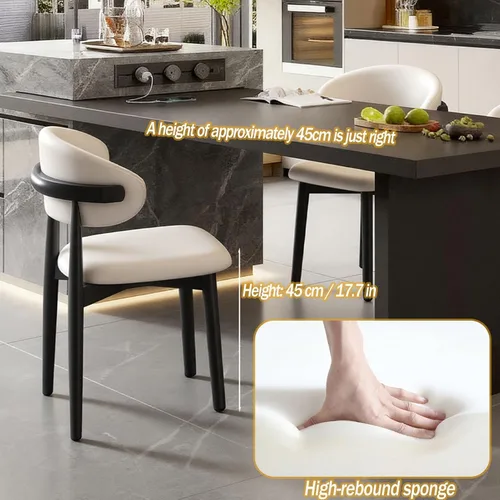Miniatura 6 de Juego de 2 sillas de comedor de cocina, sillas de comedor tapizadas, sillas laterales de comedor sin brazos de cuero con patas de madera maciza