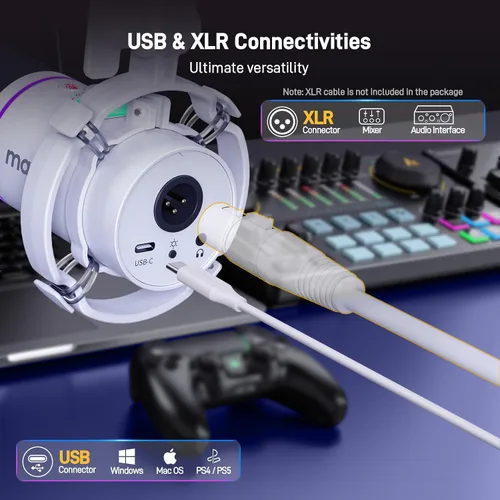 Miniatura 3 de MAONO Kit de micrófono dinámico XLR/USB, micrófono de podcast RGB con software, silencio, perilla de ganancia, control de volumen, brazo de brazo