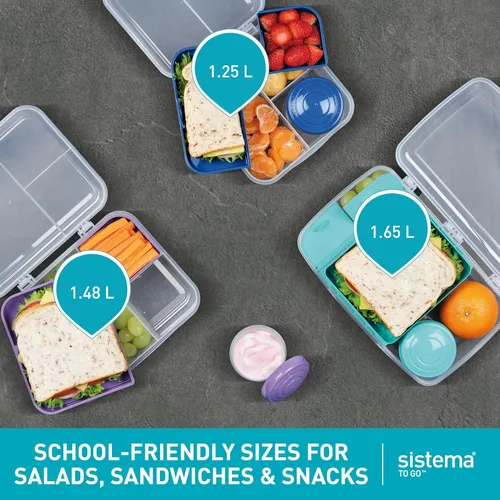 Miniatura 4 de Sistema TO GO Bento Box Create - Loncheras escolares de 1.48 L con compartimentos y recipiente para snacks sin BPA, 2 unidades, color verde menta