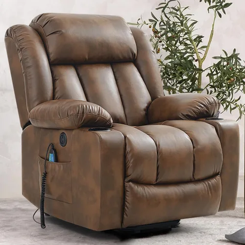 Miniatura 16 de PARKOL Silla reclinable eléctrica para ancianos y personas mayores, sillón reclinable eléctrico de cuero transpirable con masaje por vibración