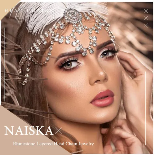 Miniatura 7 de NAISKA Cadena de cabeza dorada bohemia en capas turquesa con borlas, joyería para el cabello, festival, fiesta de graduación para mujeres y niñas