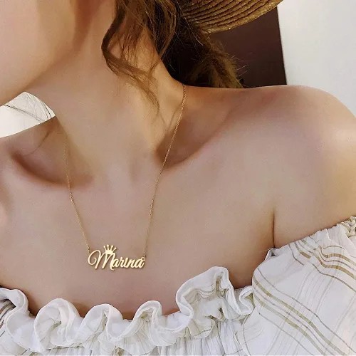 Miniatura 2 de Collar personalizado con nombre chapado en oro de 18 quilates, collares personalizados con nombre personalizado con placa de nombre, joyería