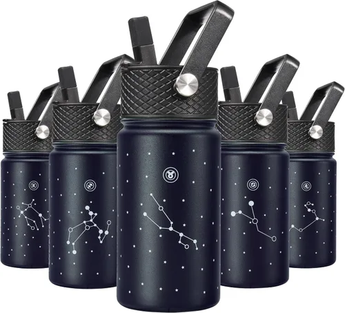 Miniatura 24 de BJPKPK Botella de agua aislada con tapa con pajilla, bonitas botellas de agua de 15 onzas, termo de metal de acero inoxidable, vasos reutilizables
