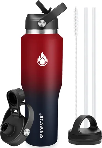 Miniatura 15 de SENDESTAR Botella de agua de acero inoxidable de 40 onzas (fría durante 48 horas, caliente durante 24 horas), botella aislada al vacío de doble Gris