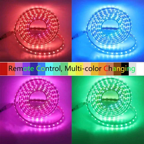 Miniatura 4 de Tira de luces LED RGB de alto voltaje, CA 110 V-120 V, 60 unidades SMD 5050 LED, control remoto, multicolor cambiante, impermeable, flexible