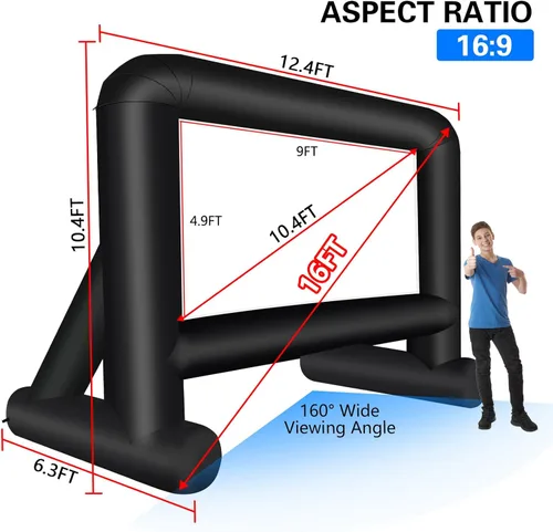 Miniatura 5 de GZKYYLEGS Pantalla de cine inflable de 16 pies para exteriores, pantalla de proyección con soplador de aire, amarres y bolsa de almacenamiento