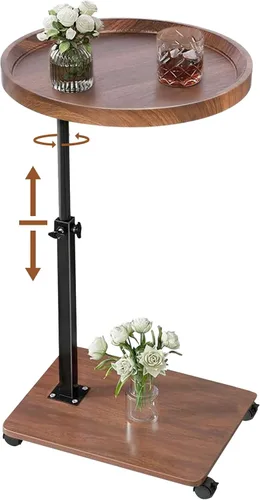 Miniatura 9 de Mesa auxiliar ajustable en forma de C, mesa auxiliar con ruedas para sofá, mesa giratoria de 360° para sala de estar, dormitorio, estudio y espacios