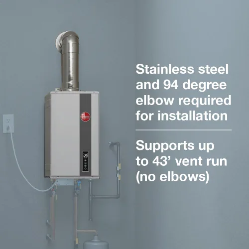 Miniatura 8 de Rheem RTG-70DVLN-3 Calentador de gas natural sin tanque, interior, ventilación directa, alta eficiencia, no condensación, 7.0 GPM, 160,000 BTUs