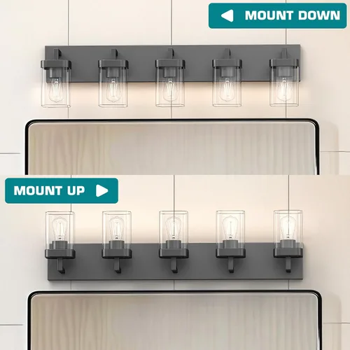 Miniatura 4 de Juego de 2 apliques de pared, diseño cuadrado, accesorios de iluminación de baño con pantalla de vidrio transparente, luces de pared negras mate