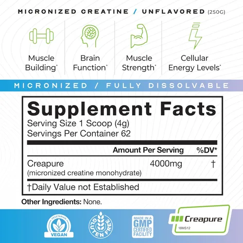 Miniatura 4 de Muscle Feast Creapure - Polvo de monohidrato de creatina micronizado Pre-entrenamiento o post-entrenamiento, premium Creatina para mujeres
