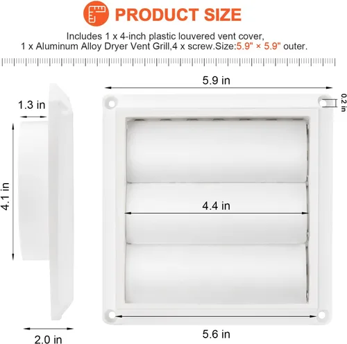 Miniatura 5 de Beaquicy - Cubierta de ventilación de secadora de 4 pulgadas - Tapa de escape blanca para exteriores con pantalla de protección de plagas integrada