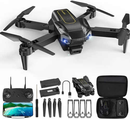 Dron con cámara 1080P, mini dron plegable de Navidad para adultos y principiantes, modo sin cabeza, retención de altitud, inicio y aterrizaje con