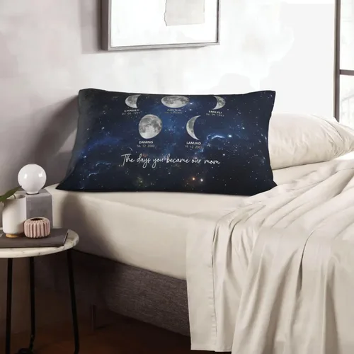 Miniatura 7 de Custom The Day You Became Our Mom Pillow Cover, Personalized Family Birth Moon Phase Pillowcases with Name Birthdate Gift for Mom Dad Father's Day