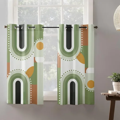 Curtains Panels for Living Room Mid-Century Modern Art Geometric Abstract Green Window Curtains Light Filtering Grommet Top Drapes for Bedroom
