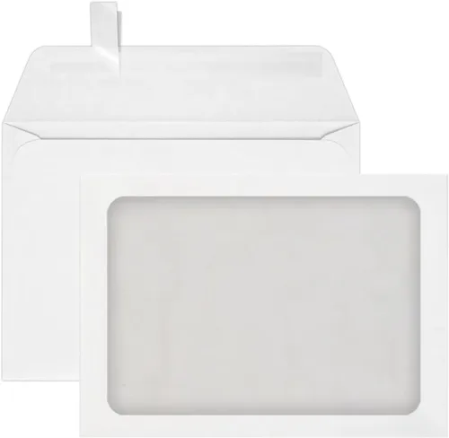LUXPaper Sobres de ventana de cara completa A7 | Despegar y prensar | 5 1/4 pulgadas x 7 1/4 pulgadas | Blanco | Texto de 70 libras | Cantidad de 50