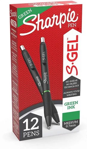 Miniatura 5 de SHARPIE S-Gel - Bolígrafos de gel de punta media (0.028 in), tinta negra y verde, 12 unidades (paquete de 1), surtido