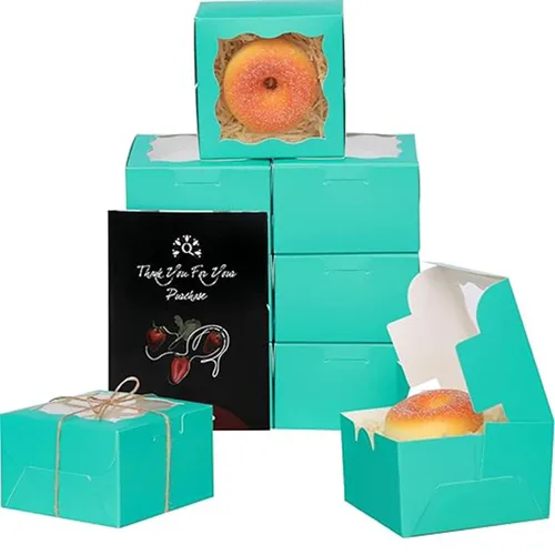 Miniatura 8 de qiqee Cajas de panadería negras con ventana de 4 x 4 x 2.5 pulgadas, 100 paquetes de mini cajas de galletas para macarrones, cajas de pastelería