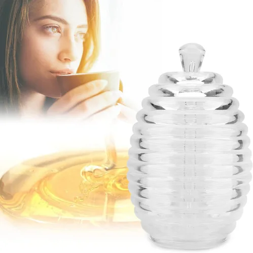 Miniatura 9 de Tarro de miel, 9.0 fl oz, botella de miel transparente sellada, tarro de mermelada en forma de colmena, patrón de panal con barra de goteo