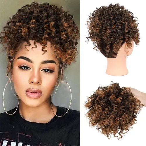 Miniatura 10 de Extensión de cola de caballo rizada con cordón para mujeres negras, extensión de cola de caballo con cordón, extensiones de cabello rizado