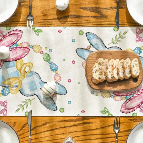 Miniatura 7 de Artoid Mode Camino de mesa de Pascua con lazo floral, conejo, conejo, huevos, Pascua, decoración de mesa de comedor de primavera para decoración