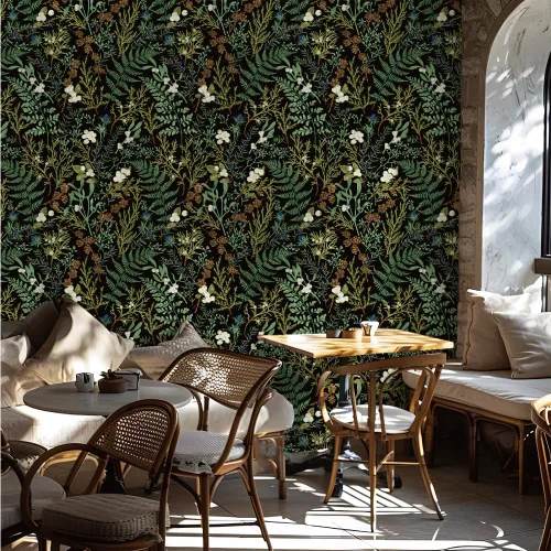 Miniatura 5 de Papel tapiz floral bohemio de 17.5 x 118 pulgadas, para despegar y pegar, papel de pared de hojas verde oscuro, papel de contacto autoadhesivo