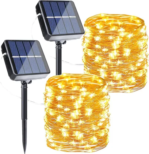 Miniatura 10 de Joomer - Tira de luces solares de hadas, paquete de 2, total 80 pies, 240 LED, luces de cuerda solar para exteriores, impermeables, 8 modos