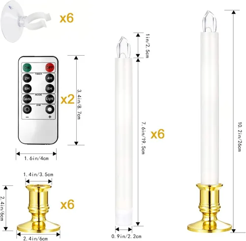 Miniatura 6 de YAUNGEL Velas de Navidad para ventana, paquete de 6 velas cónicas sin llama a pilas para ventanas con temporizador remoto, luces eléctricas