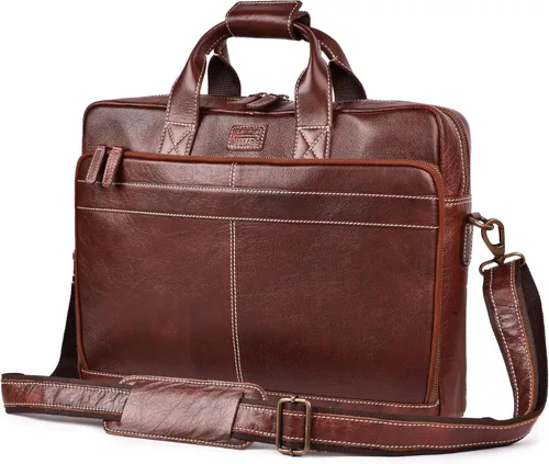 Miniatura 10 de LEATHER VILLAGE 16" Bolsa de Mensajero para Laptop de Cuero para Hombres - Bolso de Hombro de Cuero para Viaje y Oficina - Negro