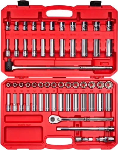 Miniatura 12 de TEKTON Juego de llaves de vaso y trinquete de 6 puntos poco profundos y profundos de 1/2 pulgada con estuche, 83 piezas