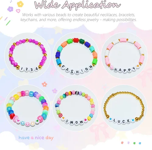 Miniatura 6 de Amaney – 1600 piezas, cuentas acrílicas del alfabeto, 31 estilos, corazón, número, estrella y sonriente, cuentas de 4 x 7 mm para hacer joyería