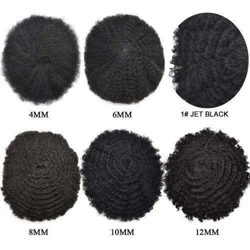 Miniatura 5 de Afro Curl Toupee - Sistema de reemplazo de cabello humano con inyección de piel de polietileno completo, piel fina, 8 x 10 pulgadas