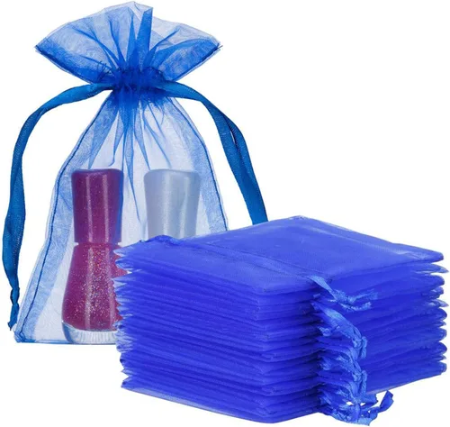 Juego de 50 bolsas de regalo de organza con cordón de 5 x 7 pulgadas, color azul real para baby shower, cumpleaños de niño, recuerdos de fiesta,